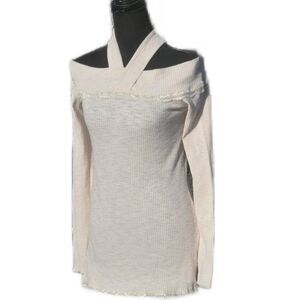 POL Lightweight Sweater Halter Neck Lettuce Edge Wrist Lace Edge Hem Size Small